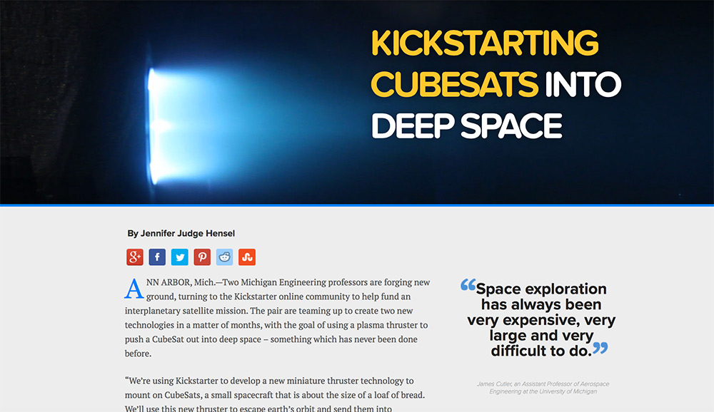 Kickstarting Cubesats into Deep Space website