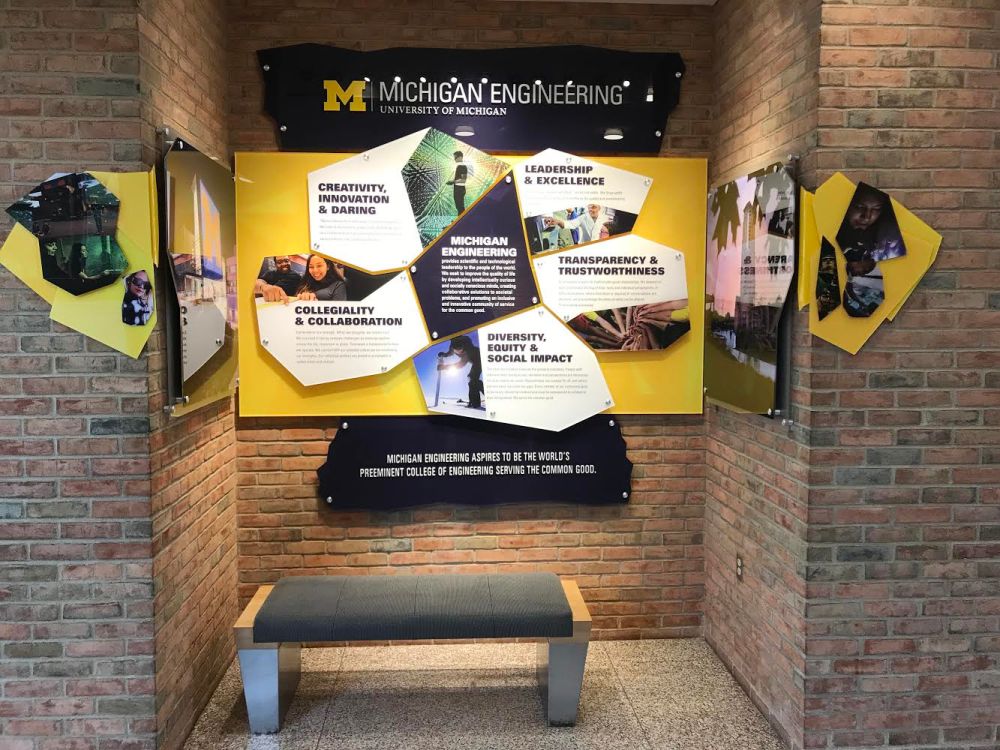 The Vision, Mission and Values display in administration building