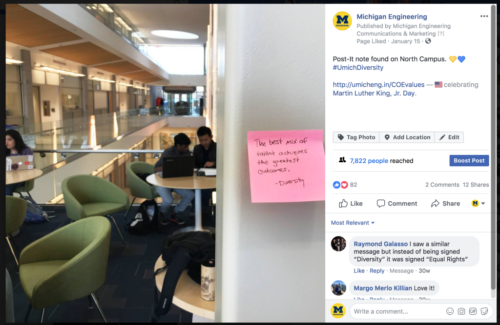 Values post-it notes campaign shared on social media. 